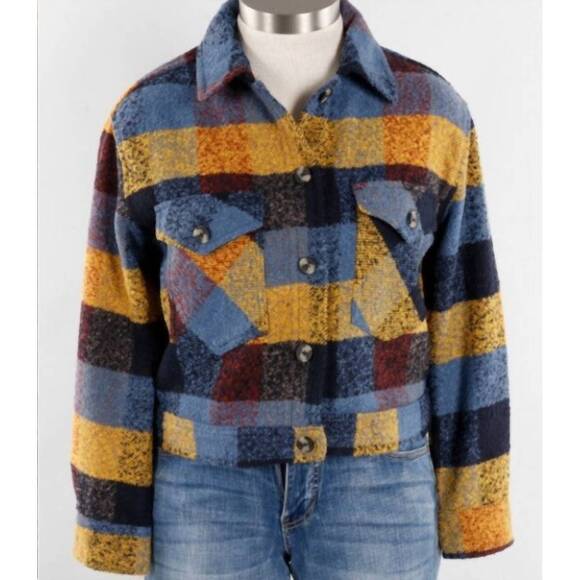 NEW RD STYLE women's plaid cropped jacket in blue/yellow
